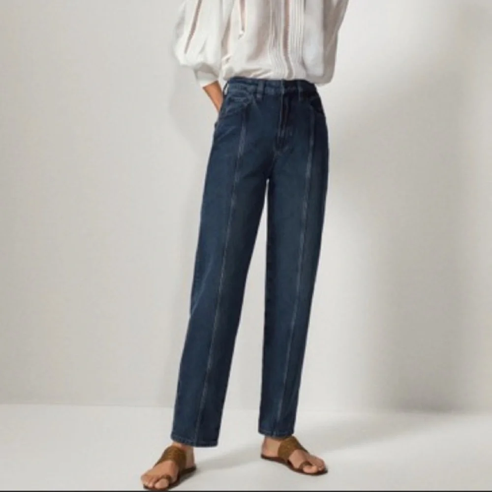 Massimo Dutti blue jeans seamed straight leg denim baggy 5040/711 EUR 42 USA 10 - Picture 1 of 16